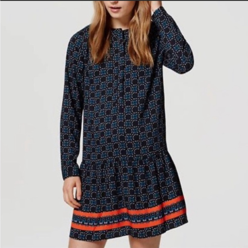 Loft XXSP navy blue drop waist dress
